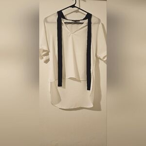 Express Sheer White Shirt with Black Collar Ribbon/Tie Design A-Line Size XS